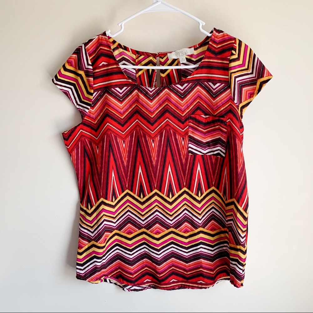 Olive & Oak Stitch Fix Chevron Career Blouse Cap Sleeve